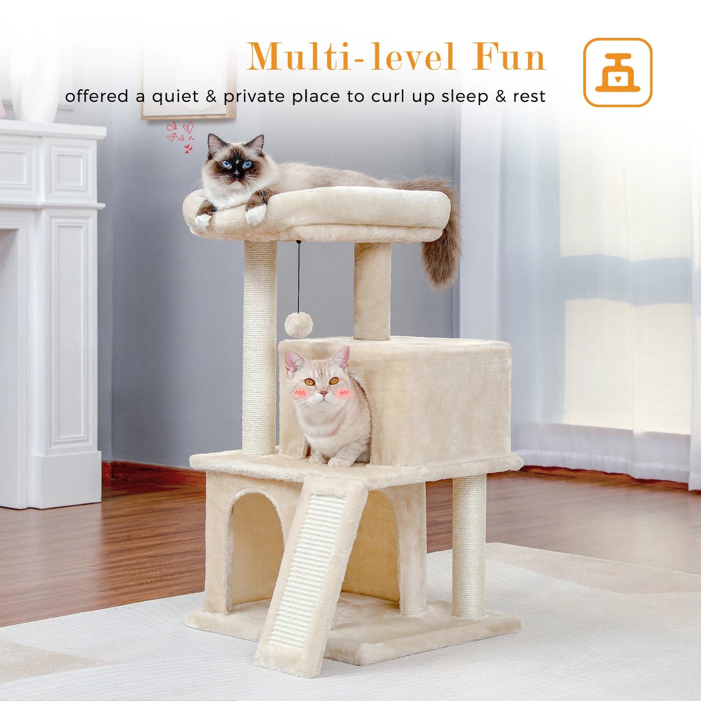 Small Cat Tree Tower Scratching Pad Two Large Indoor Condos