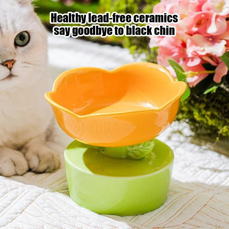 Flower Shaped Ceramic Cat Bowl Water Dish Cute Pet