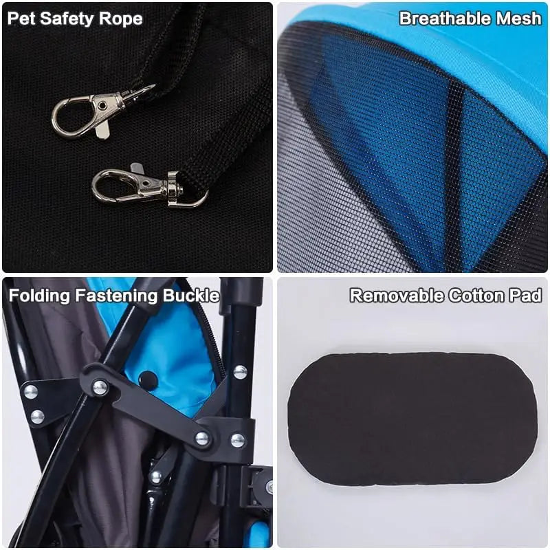 Foldable Pet Jogger Stroller With Weather Cover And Basket