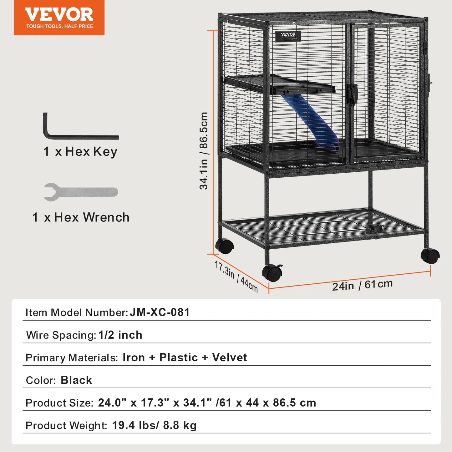 SucceBuy 64.6 Inch Rolling Metal Ferret Cage 4 Tier