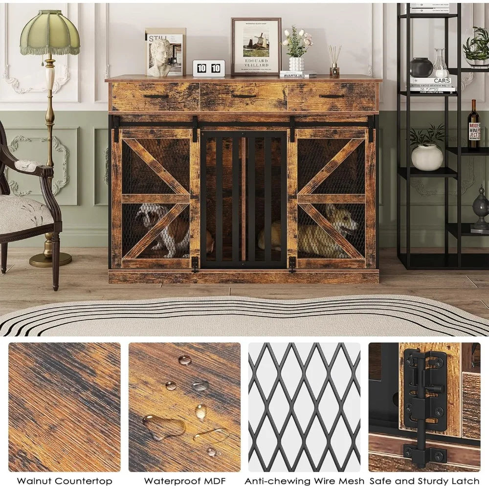 Masterpiece 2 In 1 Farmhouse Dog Crate Furniture Drawers