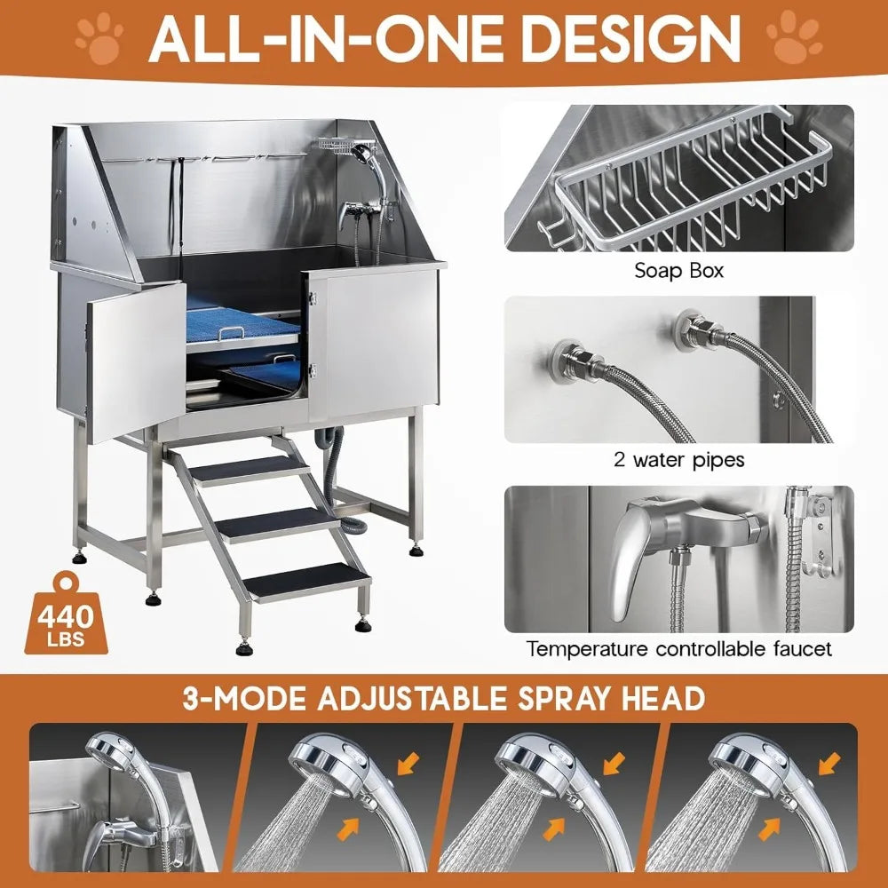 Albott 50 Inch Stainless Steel Dog Washing Station AntiSlip