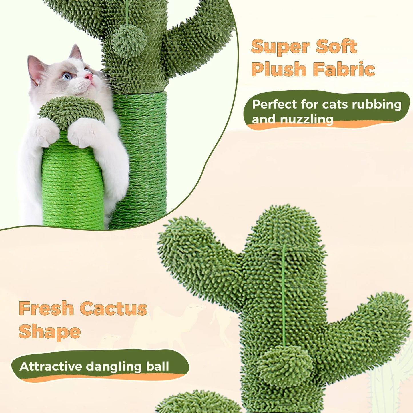 Cactus Cat Scratching Post With Natural Sisal Rope And Ball