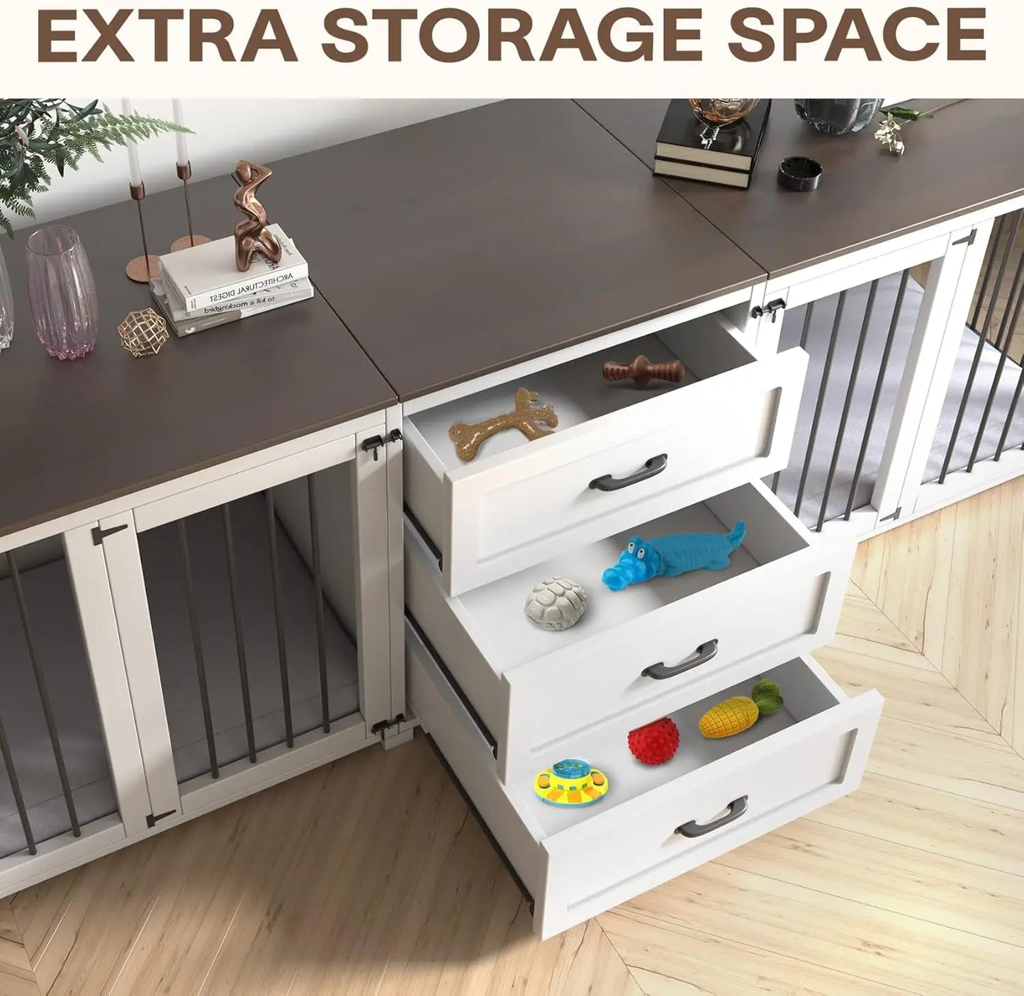 Farmhouse Style Dog Crate Double Doors With Locks White