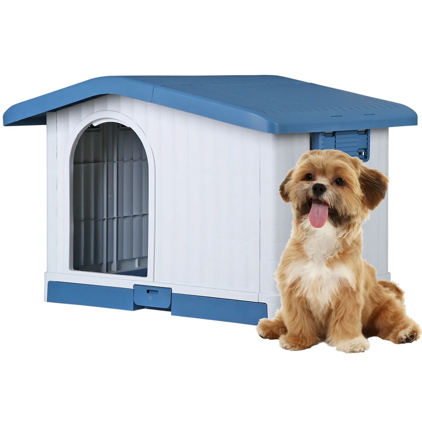 Blue Plastic Dog House With Liftable Roof Detachable Base