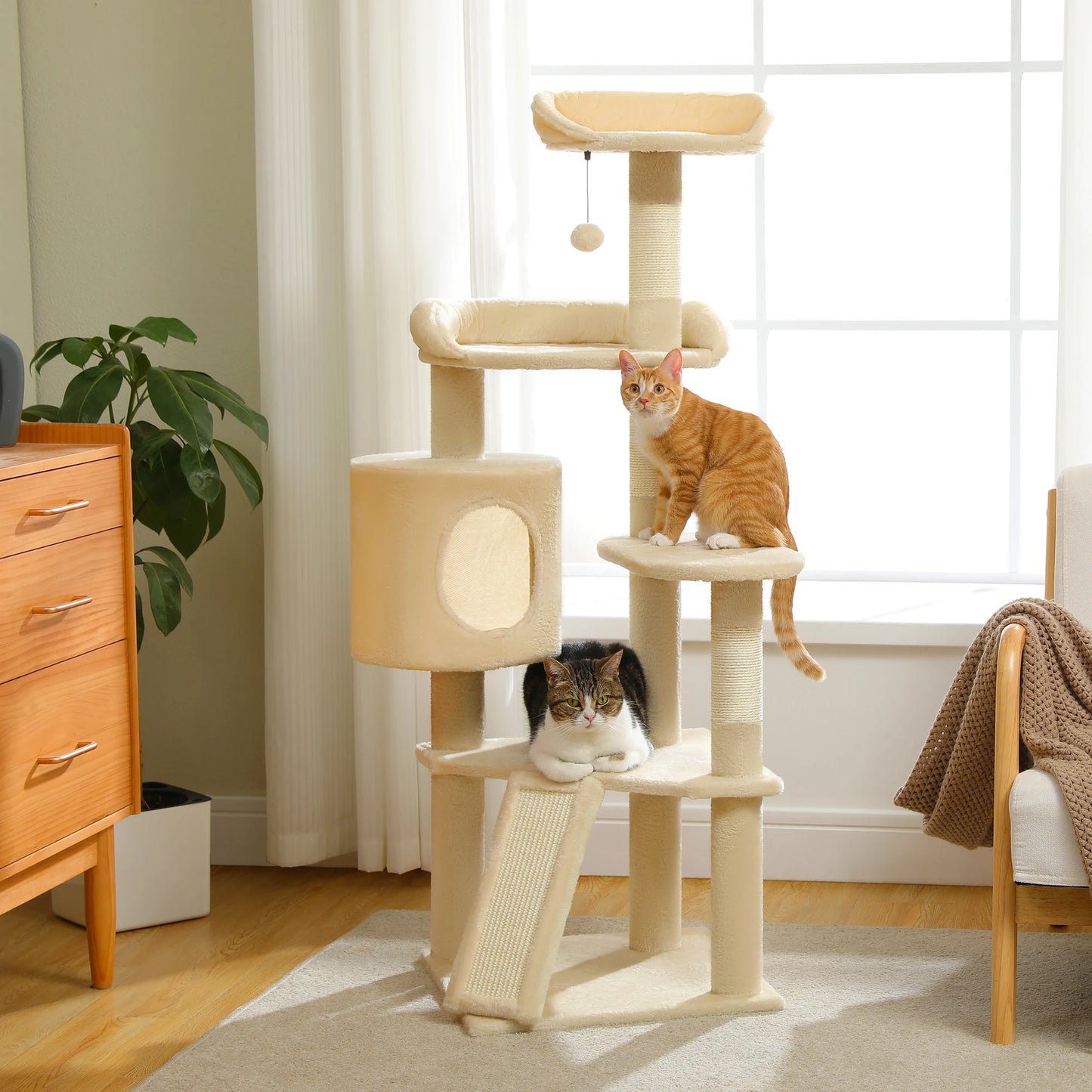 51 Inch Multi Level Cat Tree With Scratching Ramp For Cats