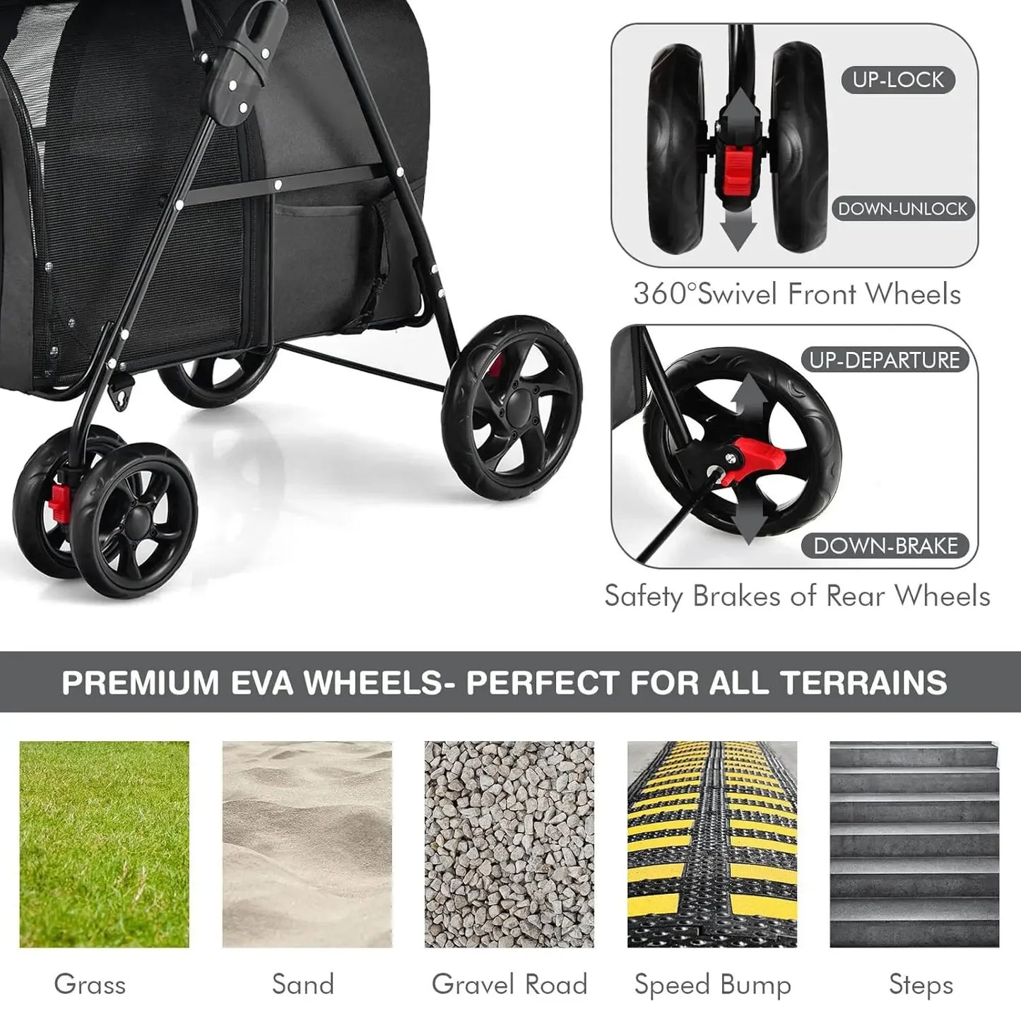Double Pet Stroller With Two Detachable Carrier Bags