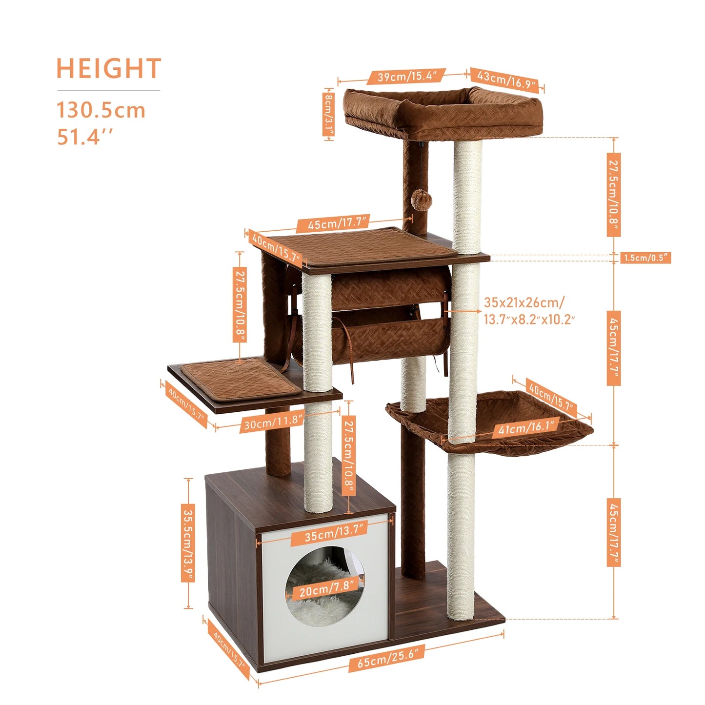 Modern Wooden Cat Tree With Tunnel And Scratching Post