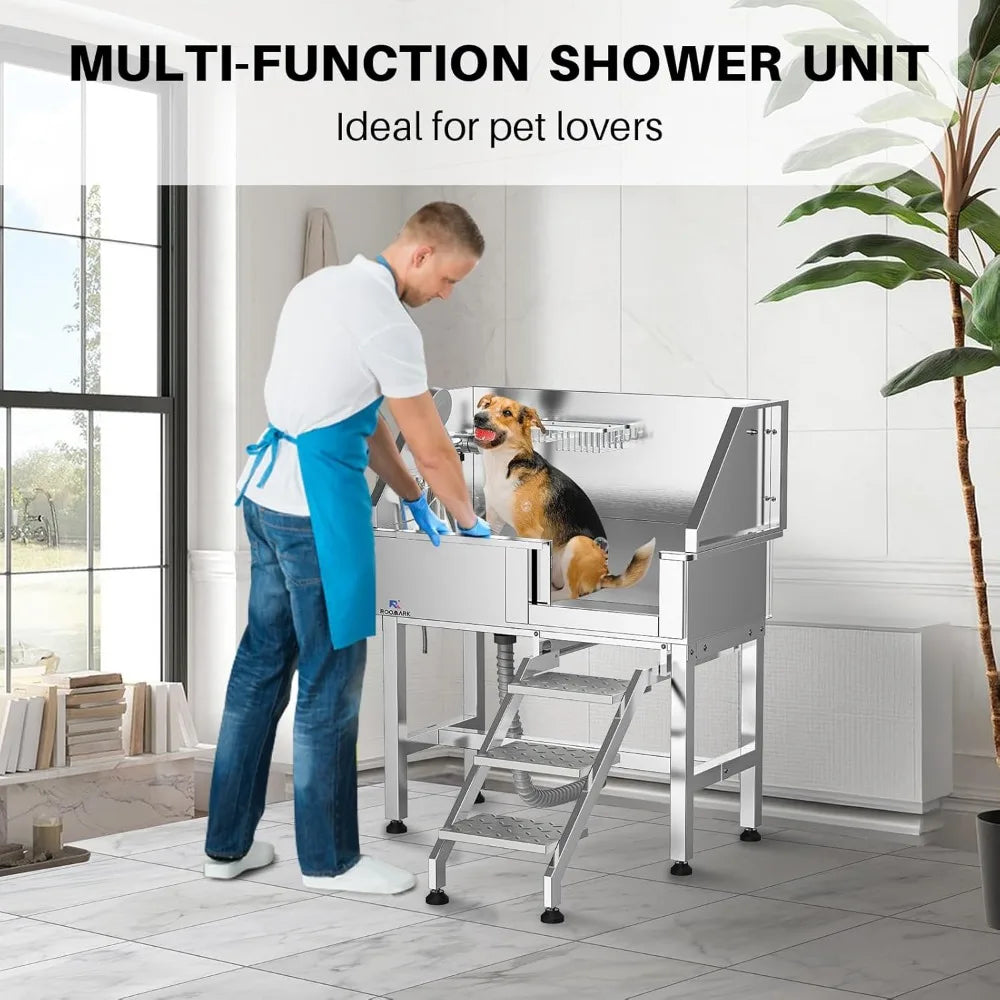 Stainless Steel Dog Wash Station 34 Inch Sliding Door