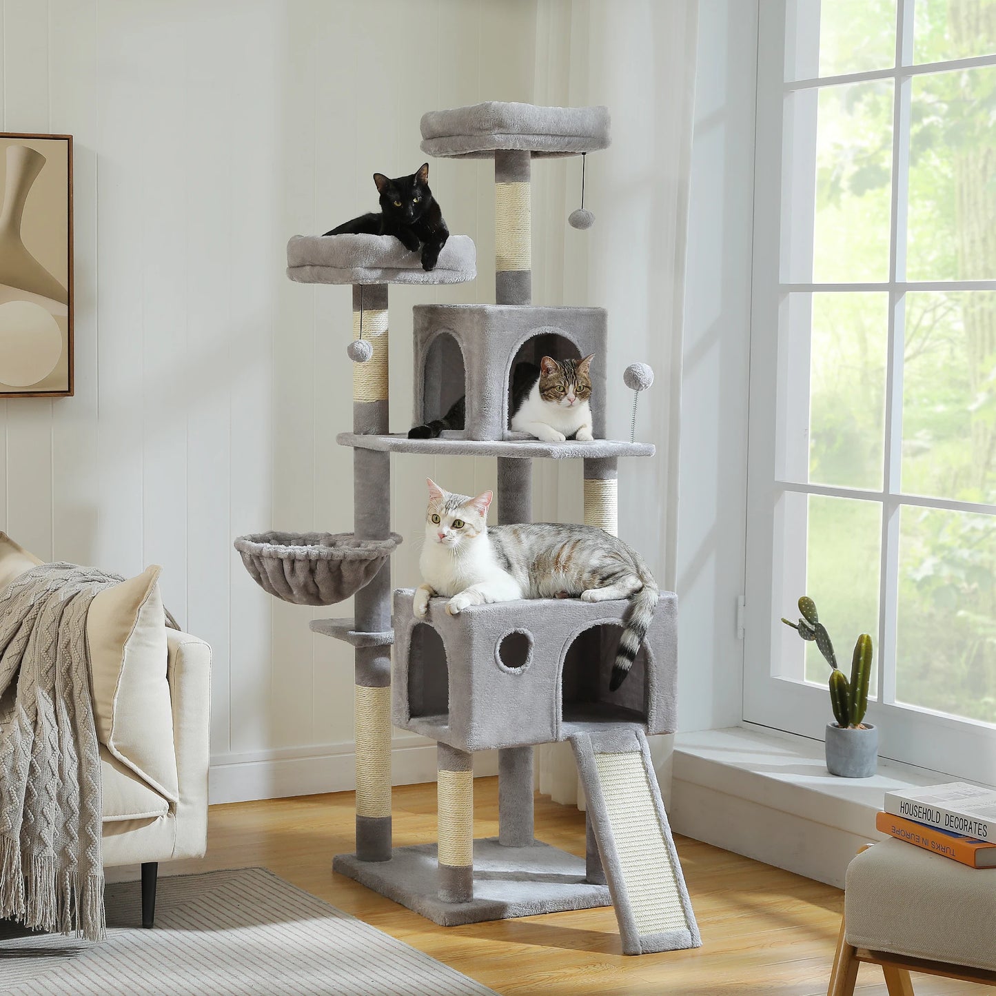 Multi Level Cat Tree With Sisal Post And Pad Hammock Condo