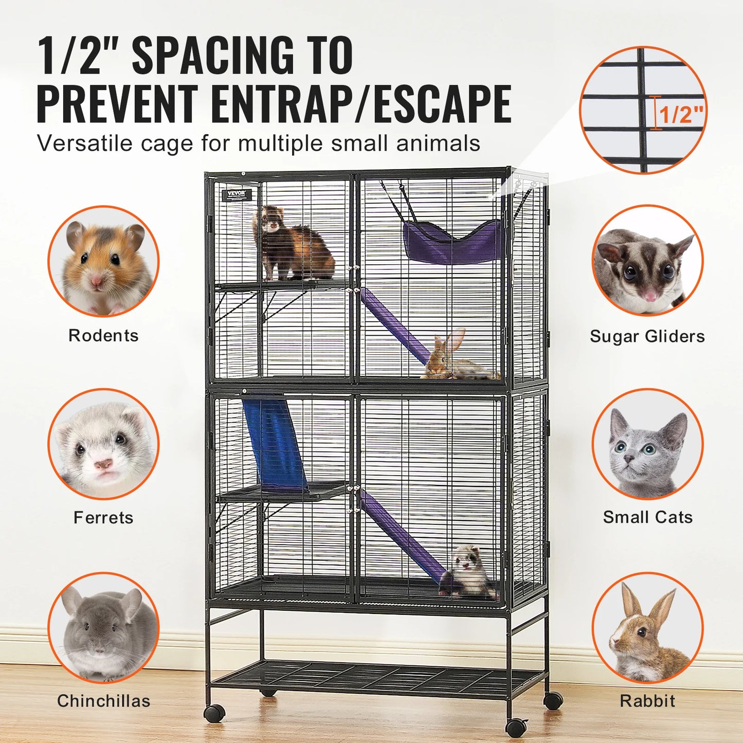 SucceBuy 64.6 Inch Rolling Metal Ferret Cage 4 Tier