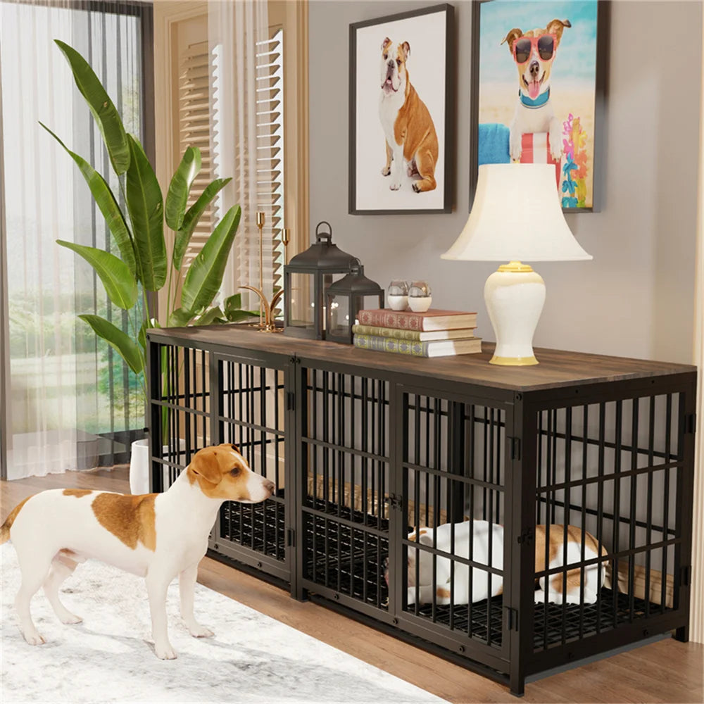 Large Wooden Dog Crate End Table Style Kennel 3 Doors