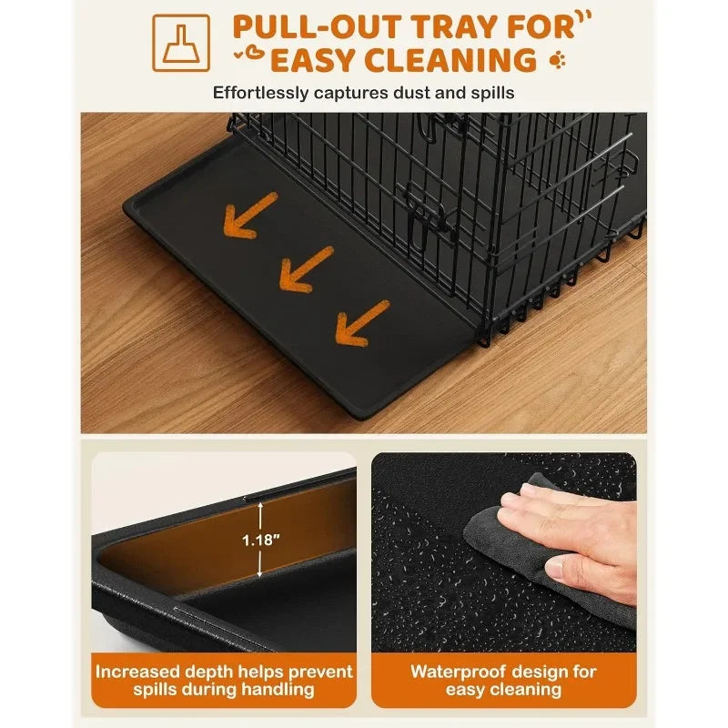 42 Inch Double Door Dog Crate With Dividers Foldable XL