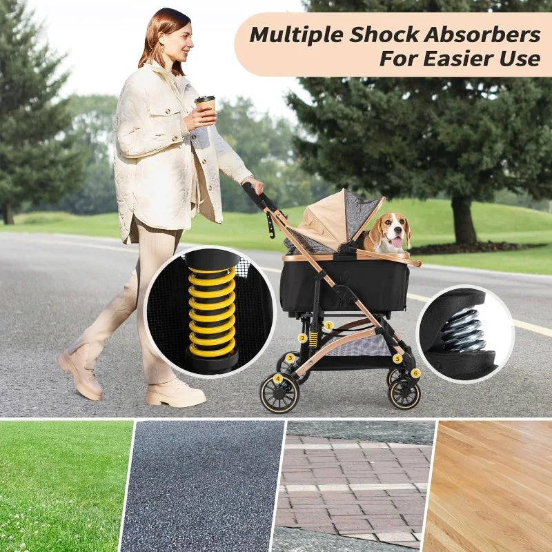 4 Wheel 3 In 1 Foldable Pet Stroller For Small Dogs Black