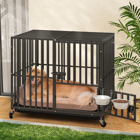 Heavy Duty Tough Dog Crate With Wheels Escape Proof