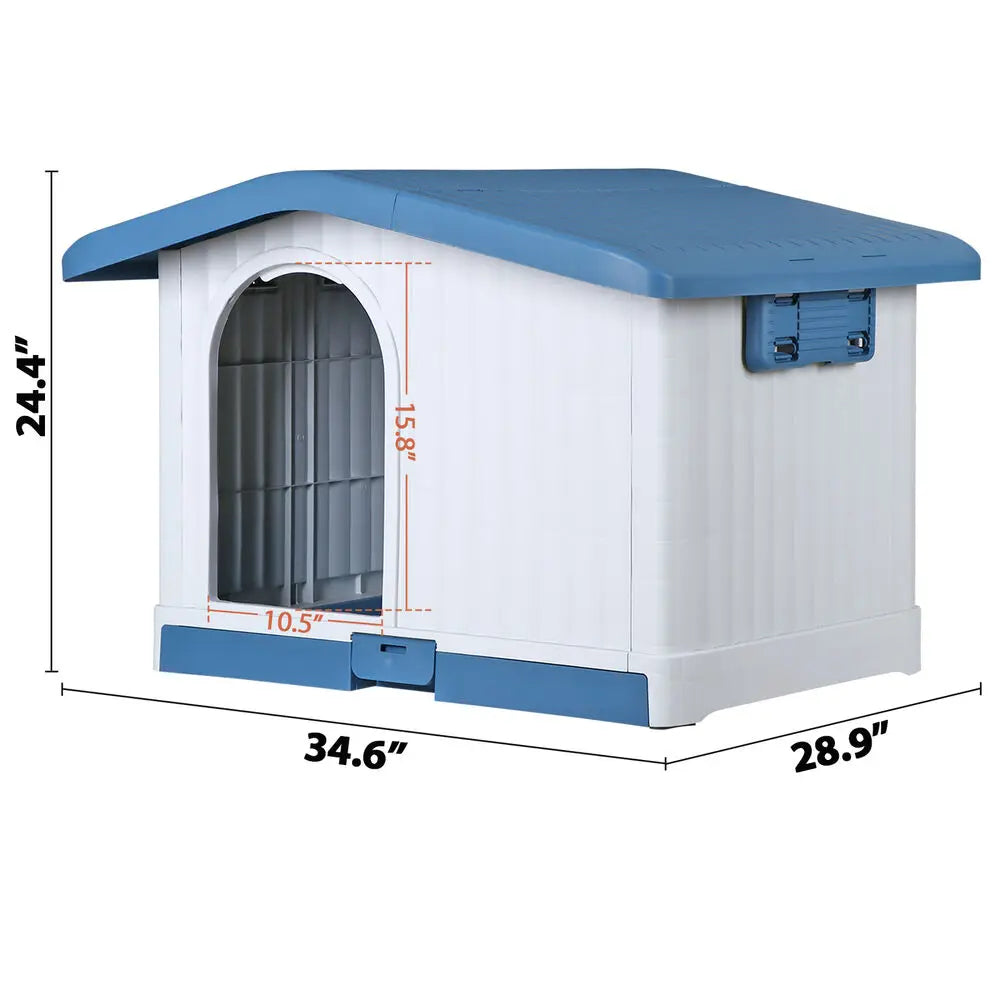 Blue Plastic Dog House With Liftable Roof Detachable Base