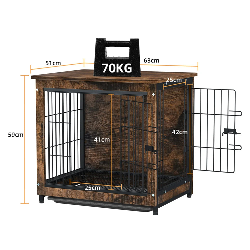 Large Elevated Wooden Dog Crate End Table With Double Doors