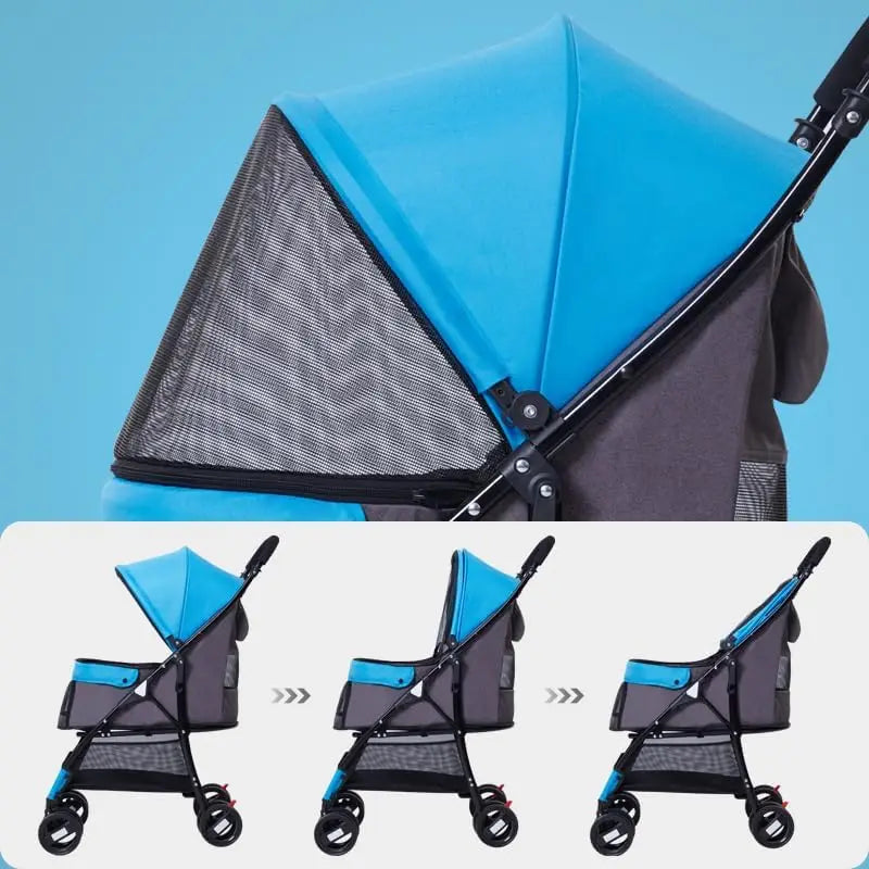 Foldable Pet Jogger Stroller With Weather Cover And Basket