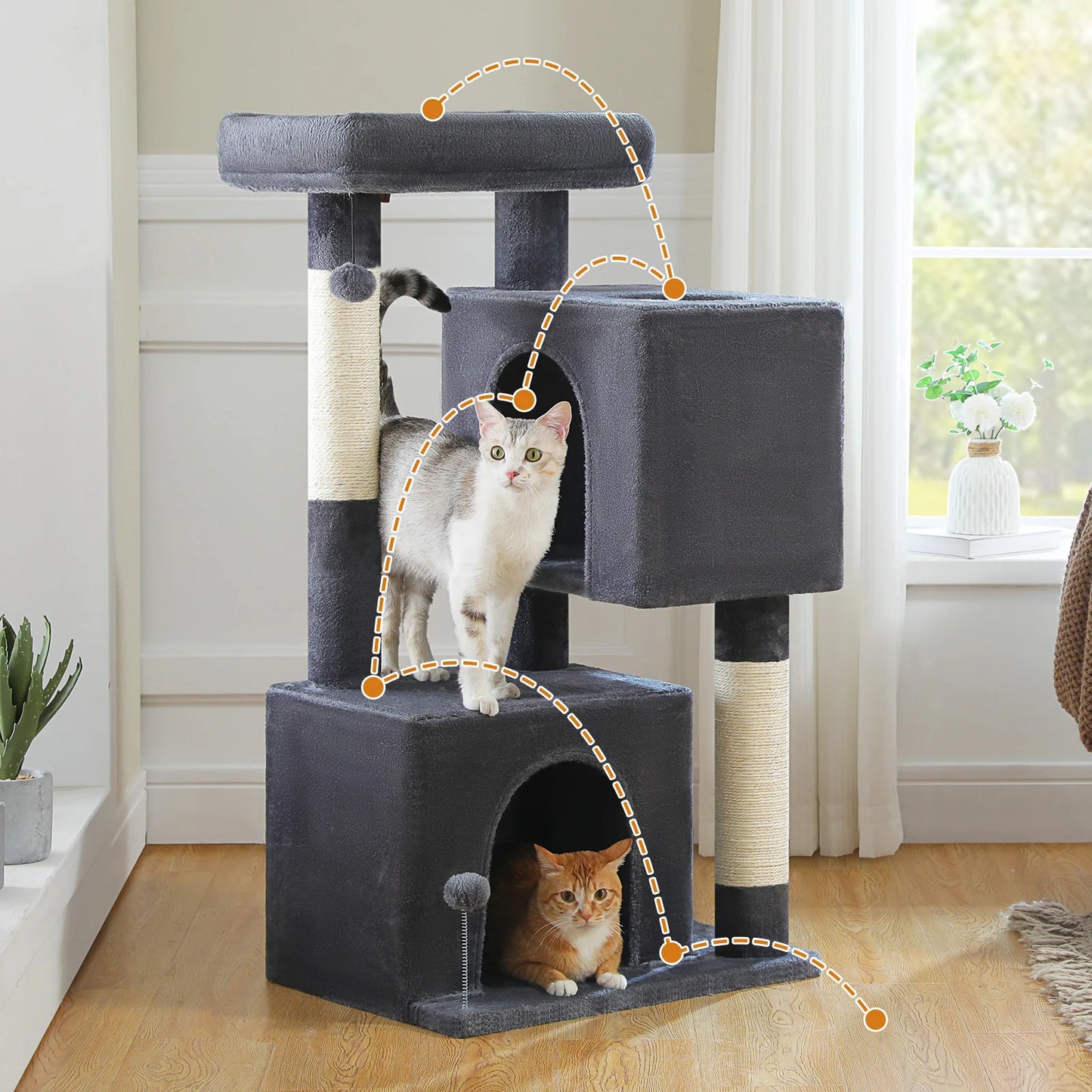 Multi Level Cat Tree With Two Condos And Scratching Posts