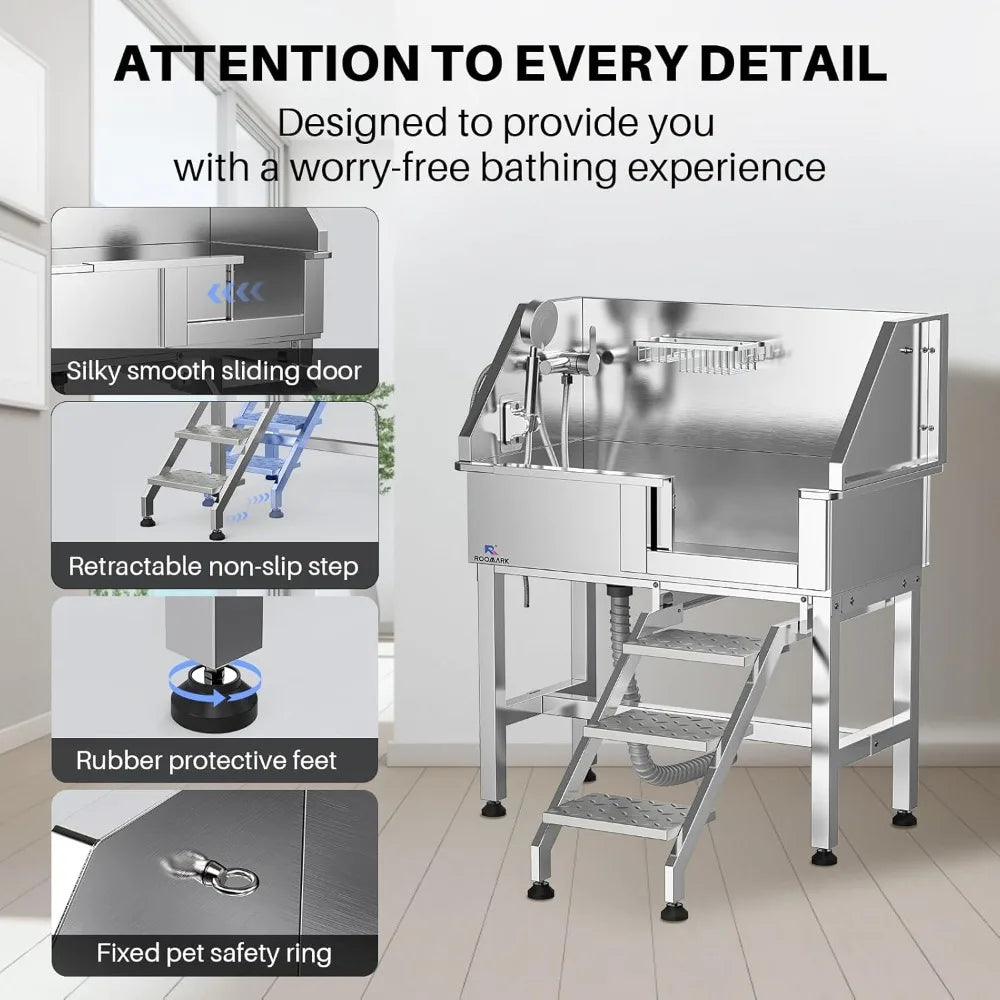 Stainless Steel Dog Wash Station 34 Inch Sliding Door