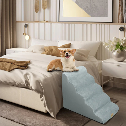 Dog Ramp 5 Step Pet Stairs For High Beds And Sofa Foam