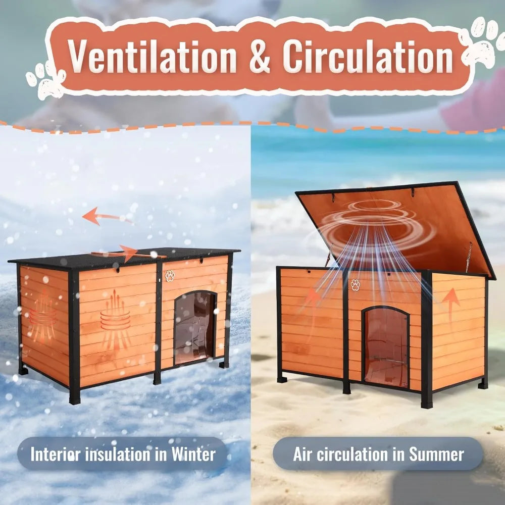 Outdoor Dog House With Iron Frame For Indoor Outdoor Use