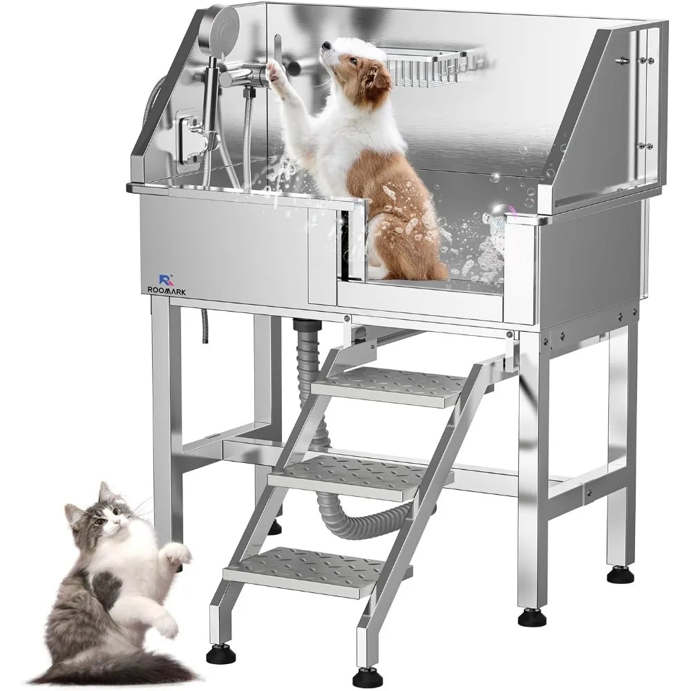 Stainless Steel Dog Wash Station 34 Inch Sliding Door