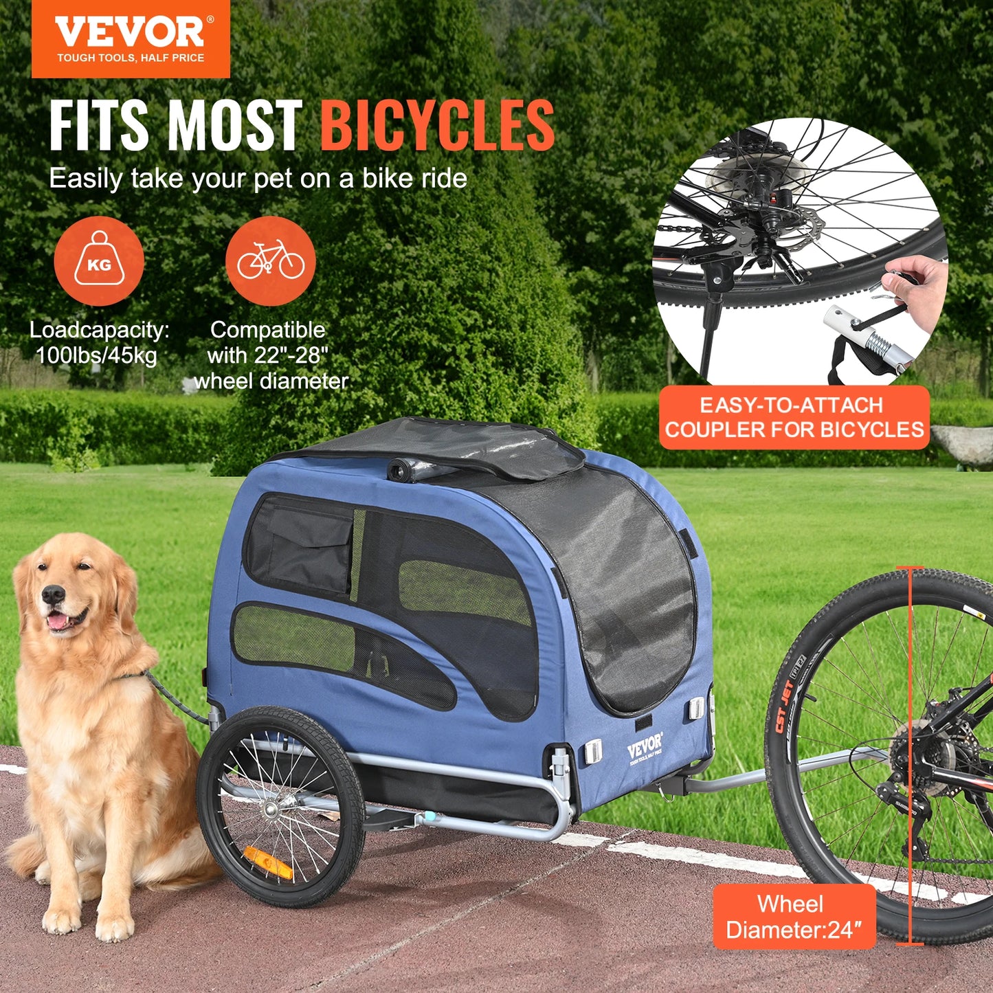 SucceBuy 100lbs Dog Bike Trailer Carrier Collapsible
