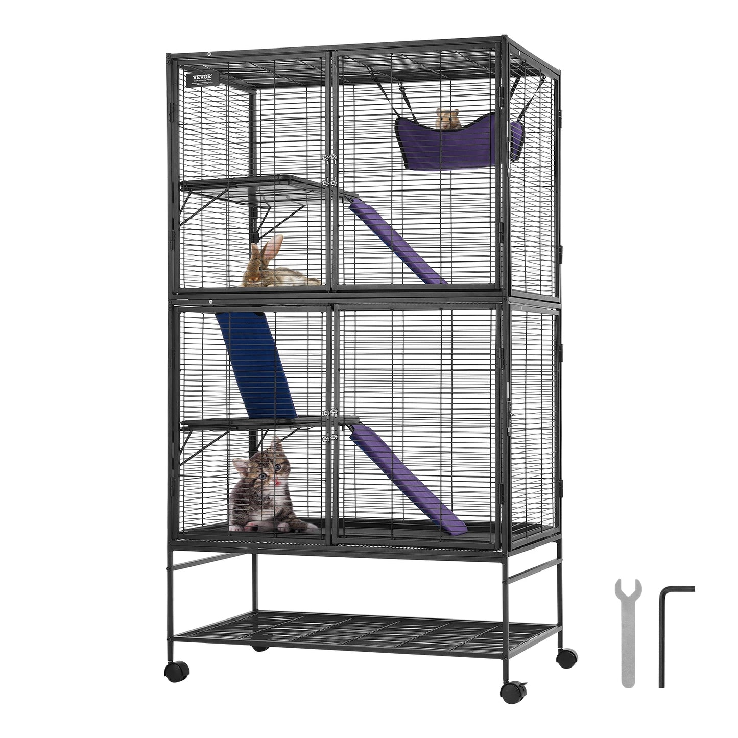 SucceBuy 64.6 Inch Rolling Metal Ferret Cage 4 Tier