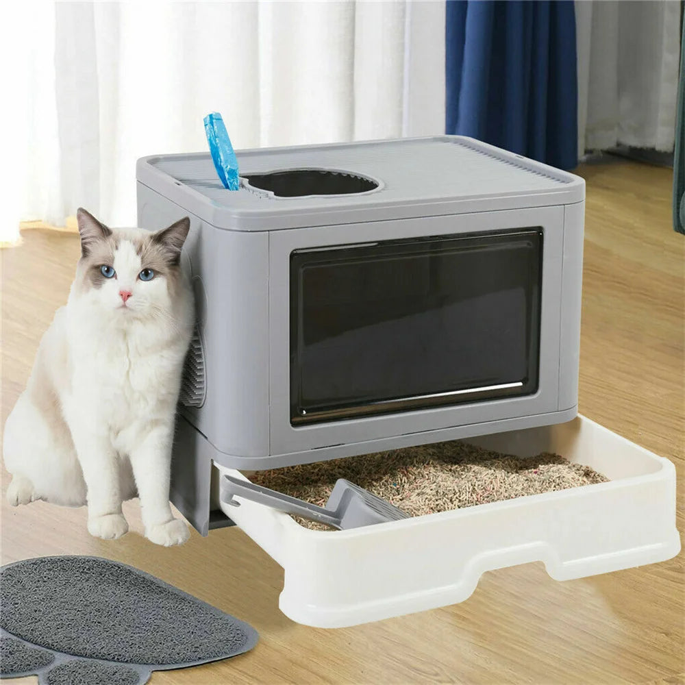 Large Hooded Top Entry Litter Box Drawer Style Enclosed