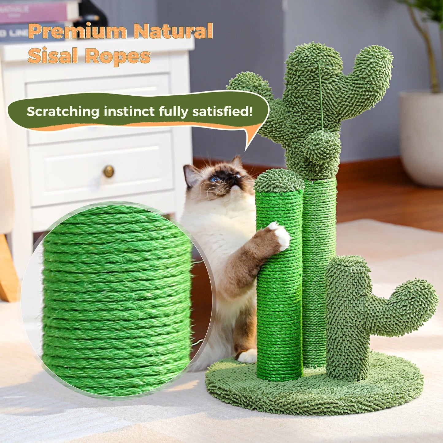 Cactus Cat Scratching Post With Natural Sisal Rope And Ball