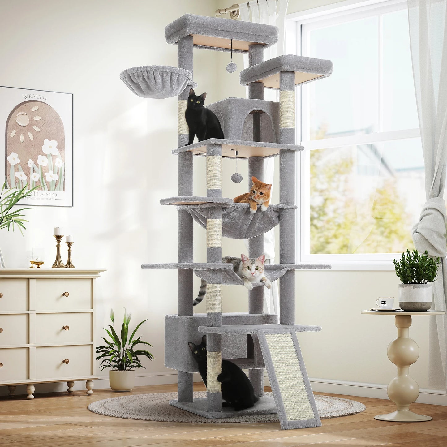 Multi Level Cat Tree Tower With Sisal Posts And Hammock