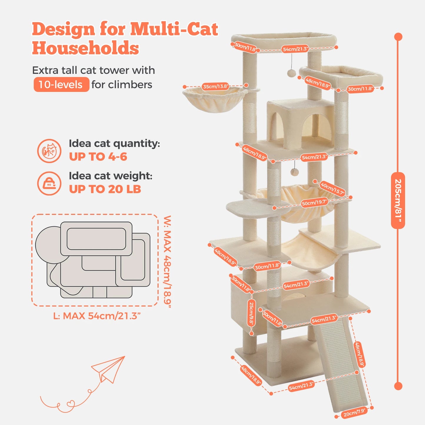 Multi Level Cat Tree Tower With Sisal Posts And Hammock