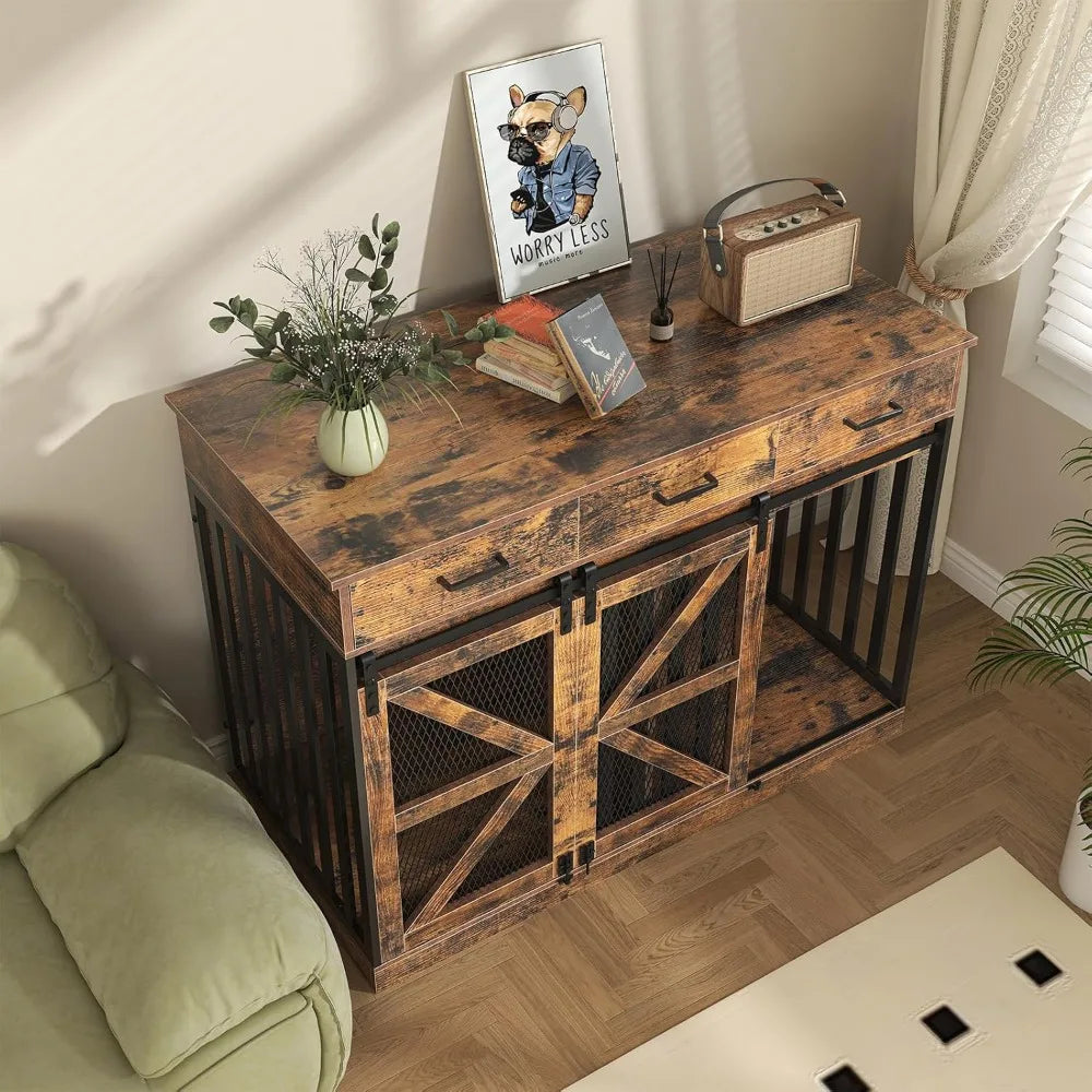 Masterpiece 2 In 1 Farmhouse Dog Crate Furniture Drawers