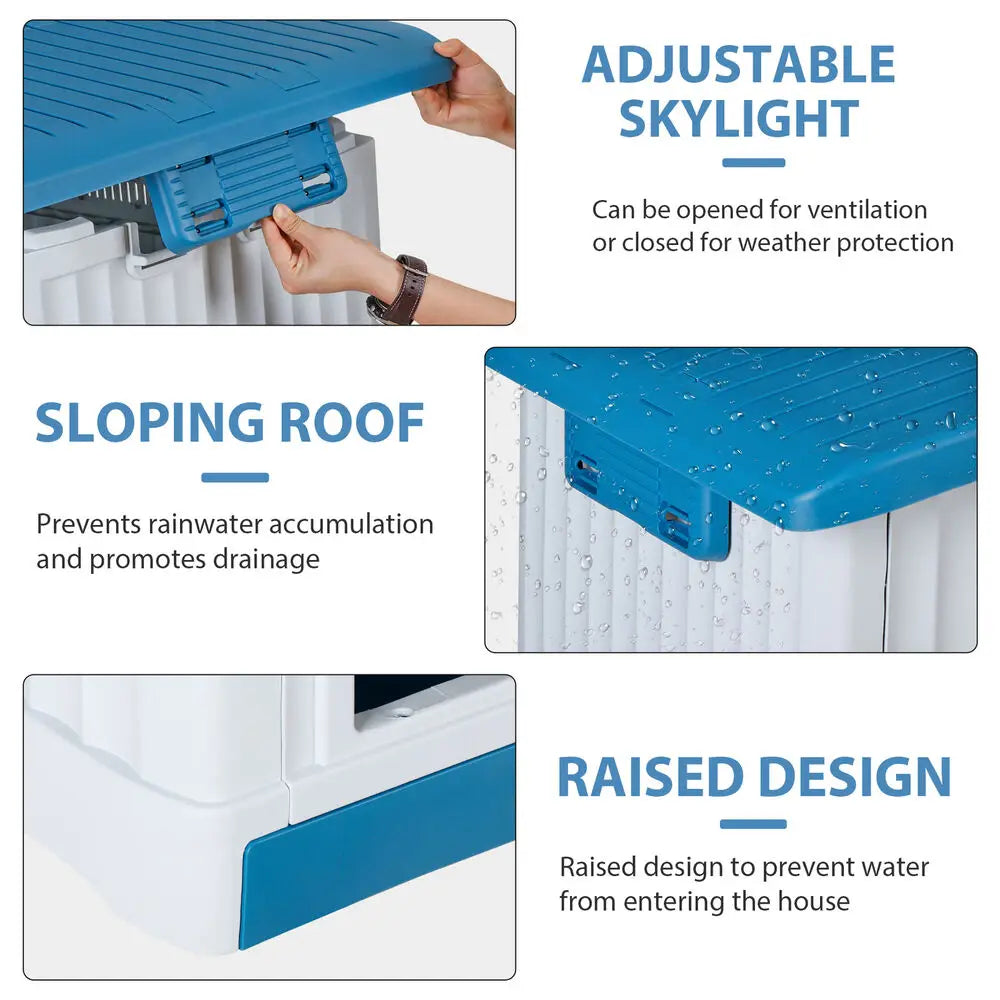 Blue Plastic Dog House With Liftable Roof Detachable Base