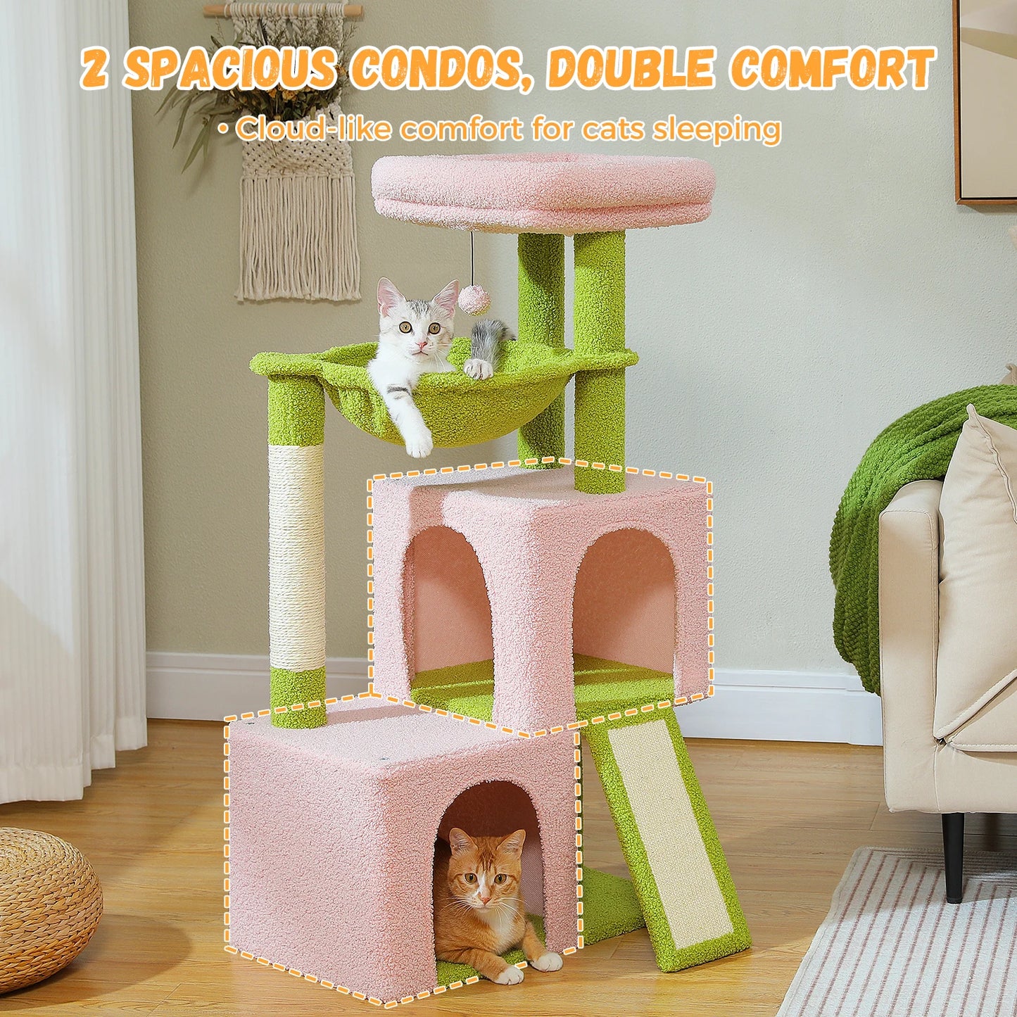 Large Cat Tree For Indoor Cats With Sisal Scratching Pad