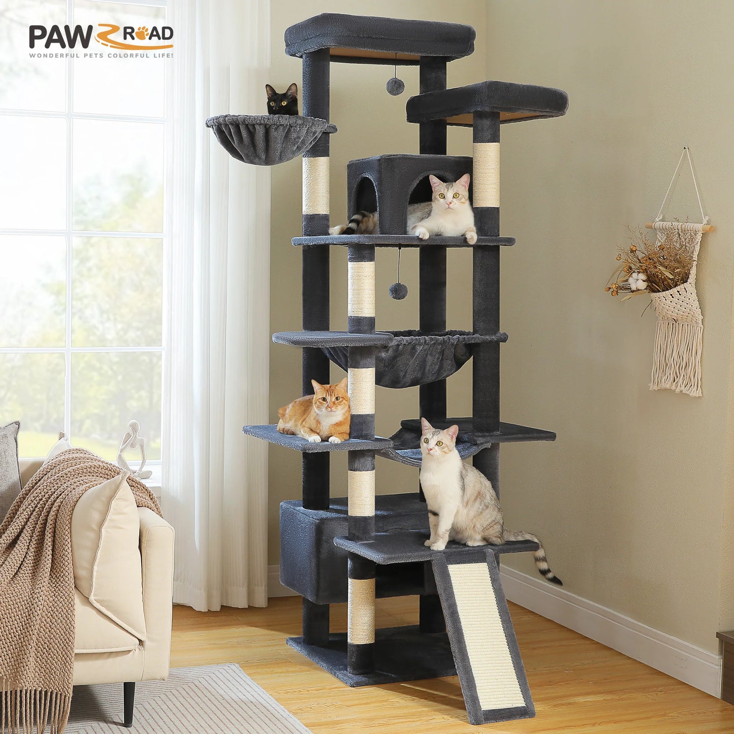 Multi Level Cat Tree Tower With Sisal Posts And Hammock