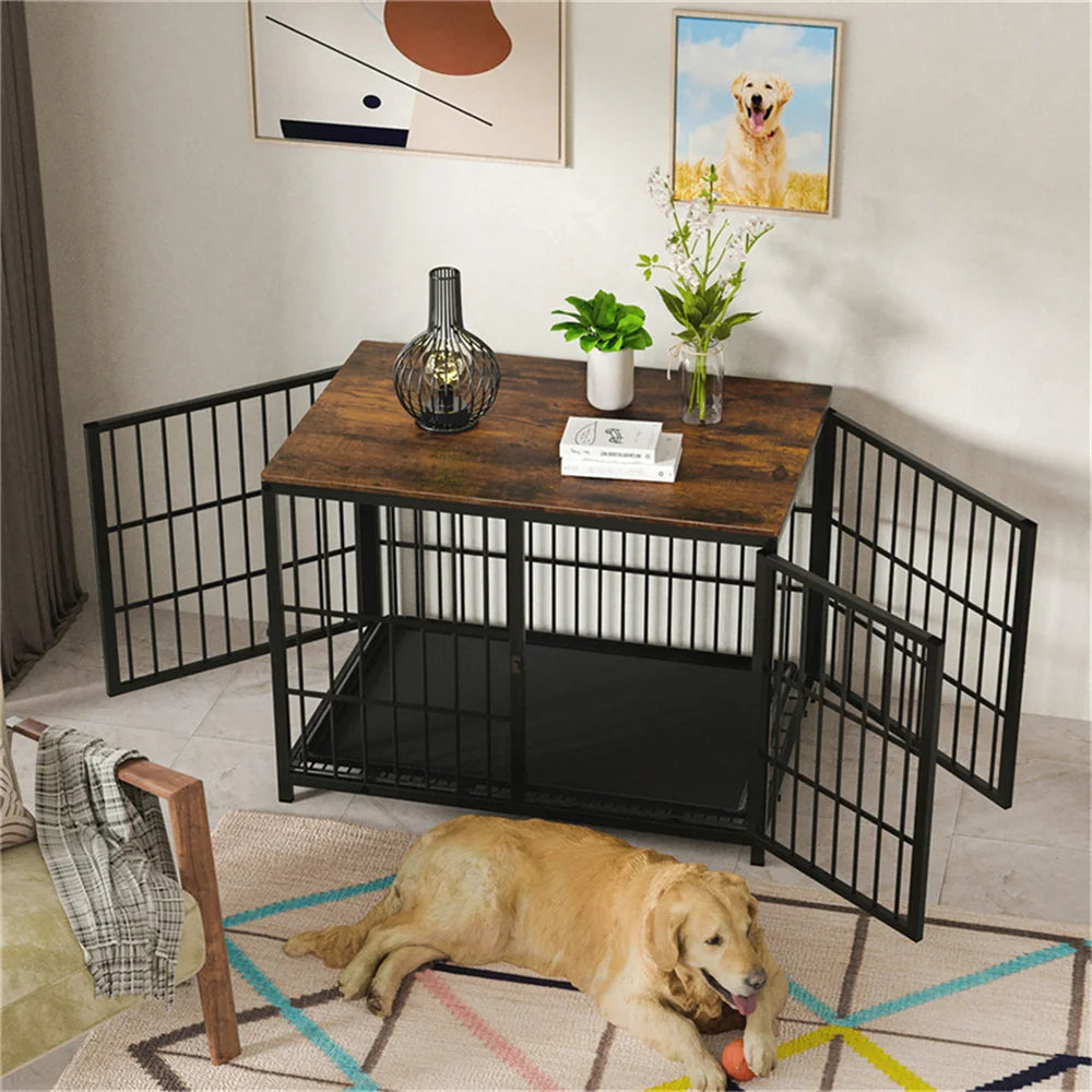 Large Wooden Dog Crate End Table Style Kennel 3 Doors