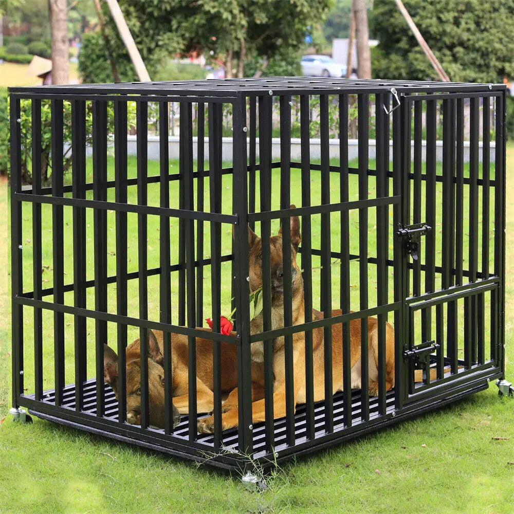 XXL Heavy Duty Dog Crate With 4 Lockable Wheels 3 Doors