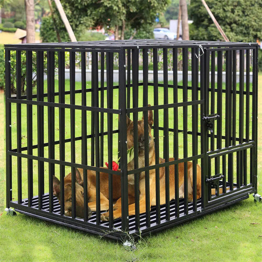 XXL Heavy Duty Dog Crate With 4 Lockable Wheels 3 Doors