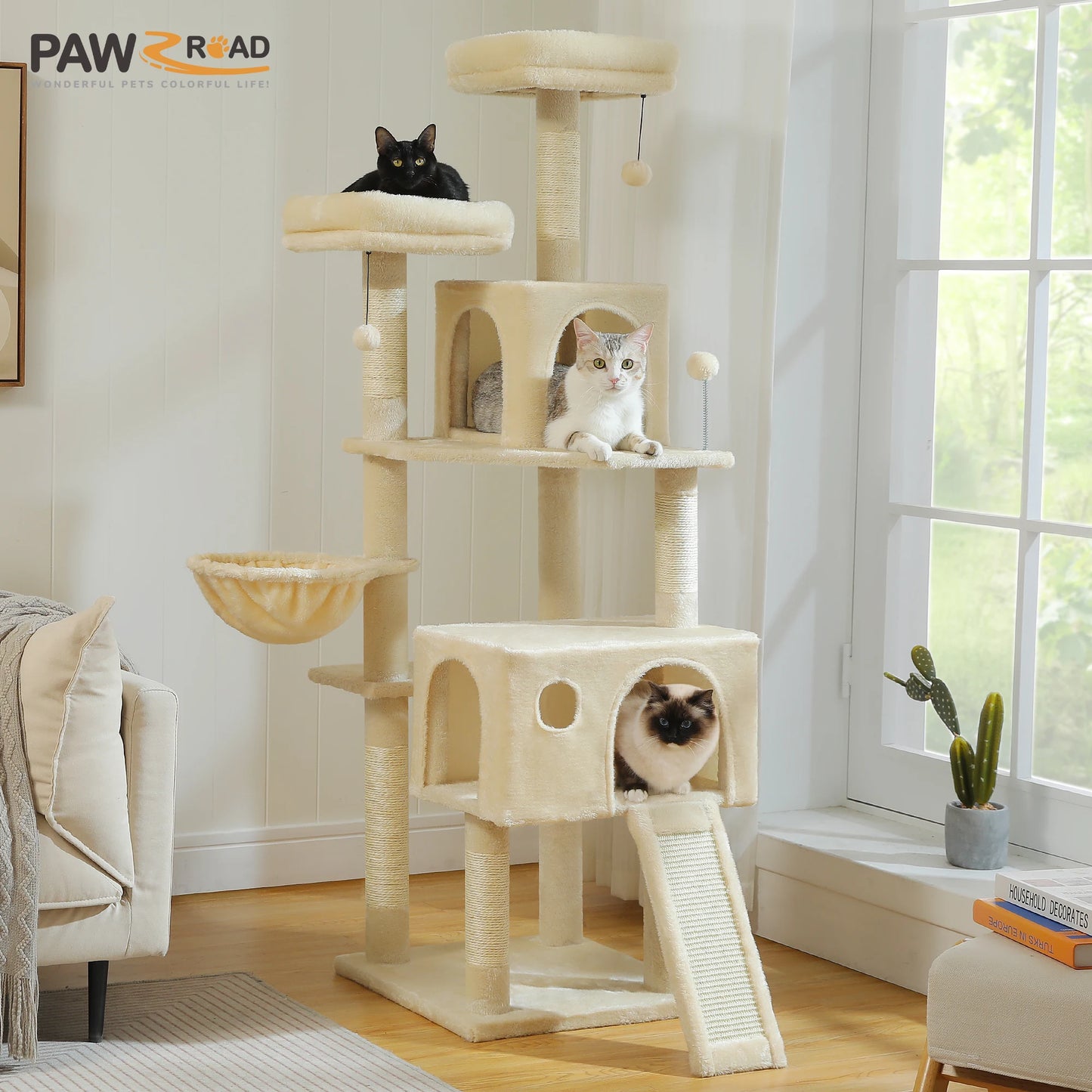 Multi Level Cat Tree Tower With Sisal Scratch Post Hammock
