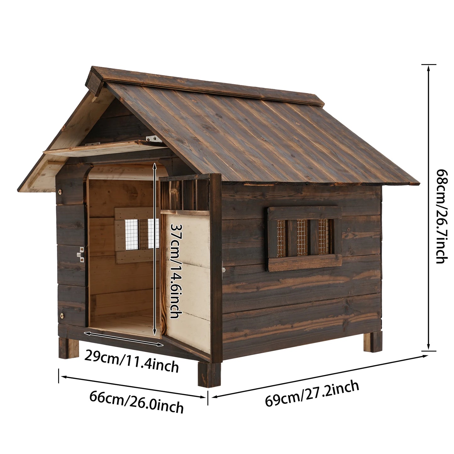 Wooden Dog House With Window And Door Water Resistant