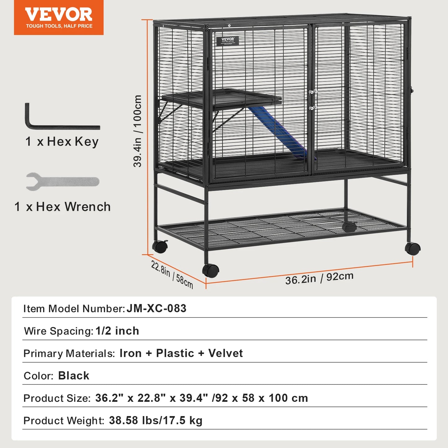 SucceBuy 64.6 Inch Rolling Metal Ferret Cage 4 Tier