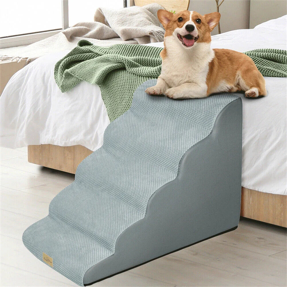 Dog Ramp 5 Step Pet Stairs For High Beds And Sofa Foam
