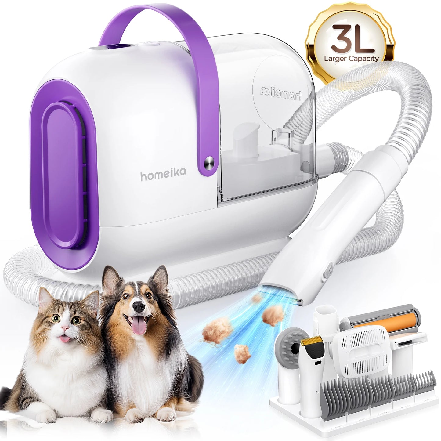 Homeika Dog Grooming Kit 3L Hair Vacuum 99 Pet Hair Suction