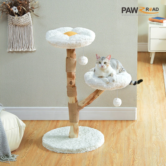 Flower Cat Tree Modern Wood Tower With Scratching Perches