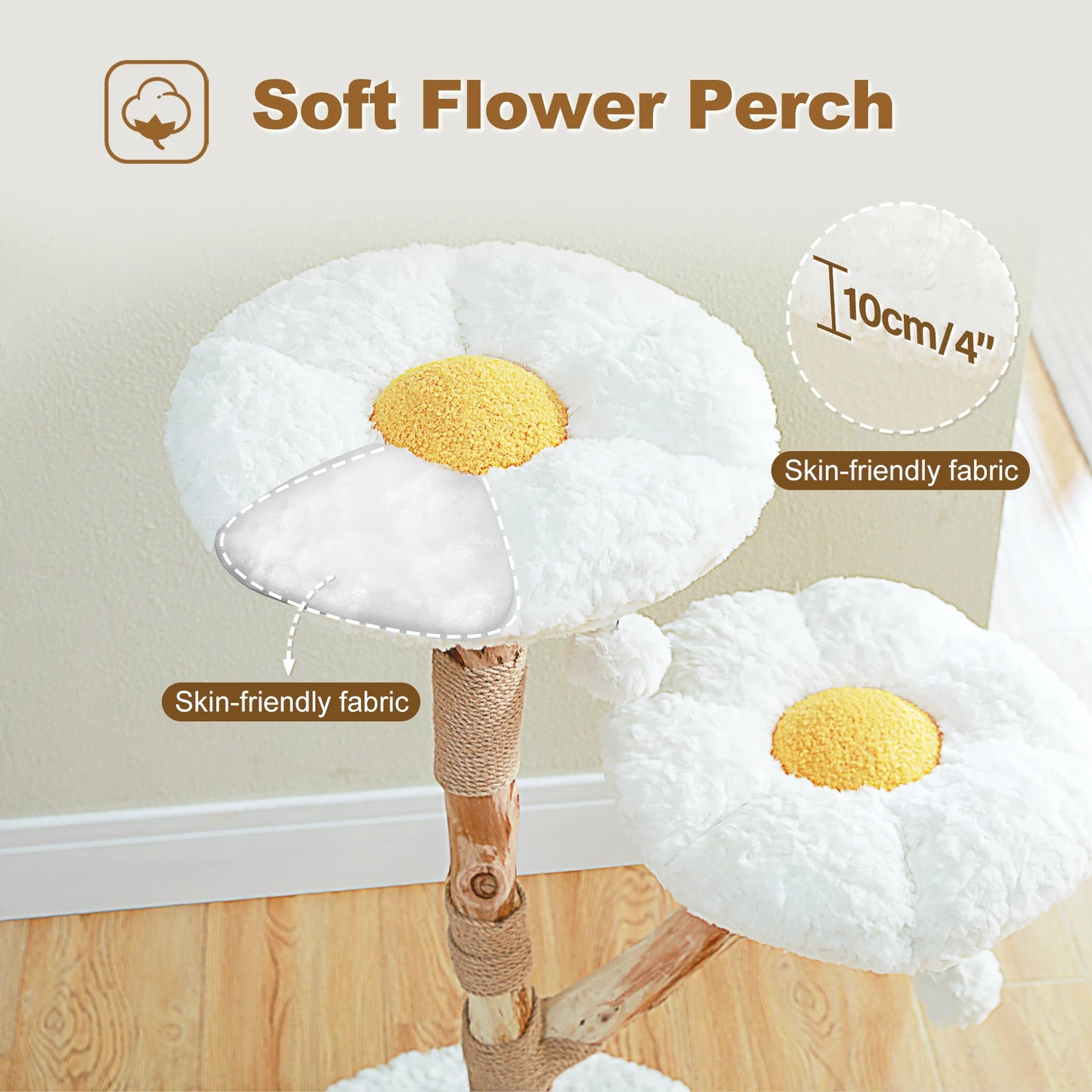 Flower Cat Tree Modern Wood Tower With Scratching Perches
