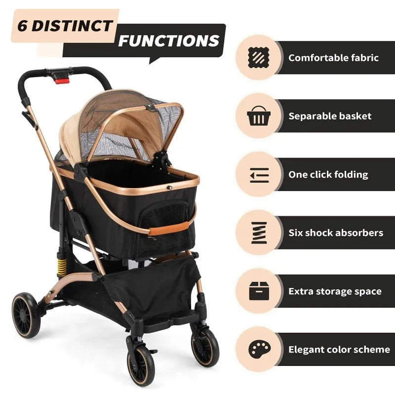 4 Wheel 3 In 1 Foldable Pet Stroller For Small Dogs Black