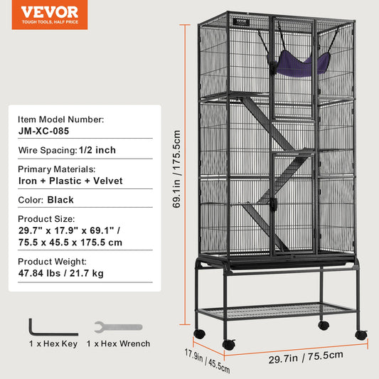 SucceBuy 64.6 Inch Rolling Metal Ferret Cage 4 Tier