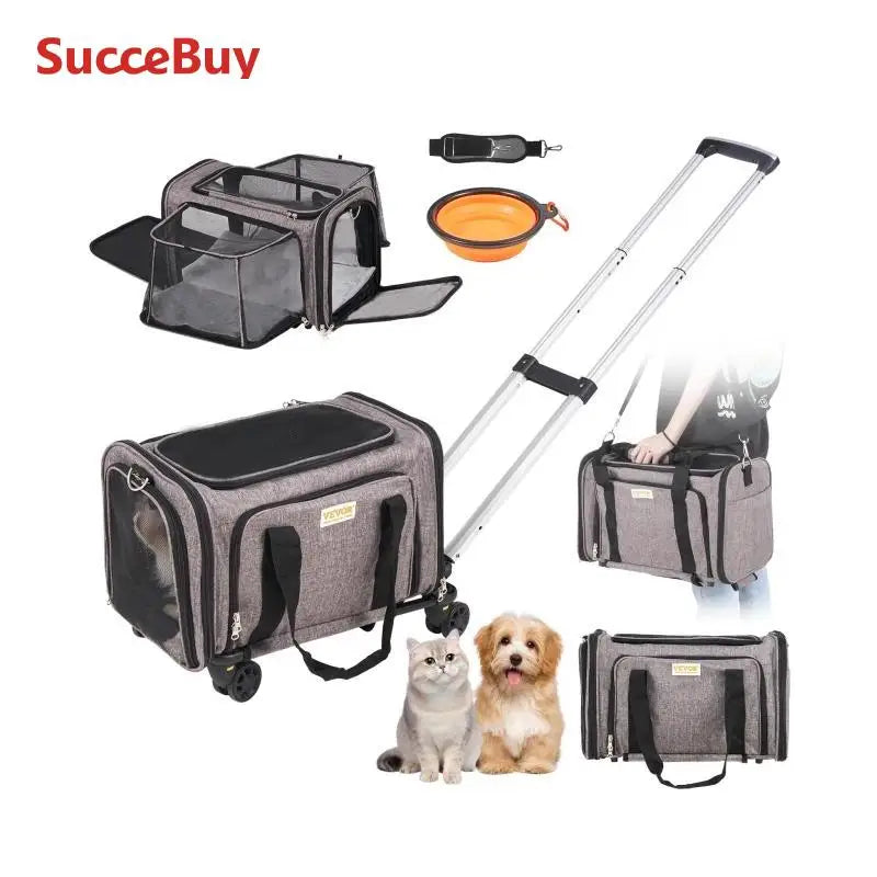 SucceBuy Pet Carrier Backpack With Telescopic Handle Wheels